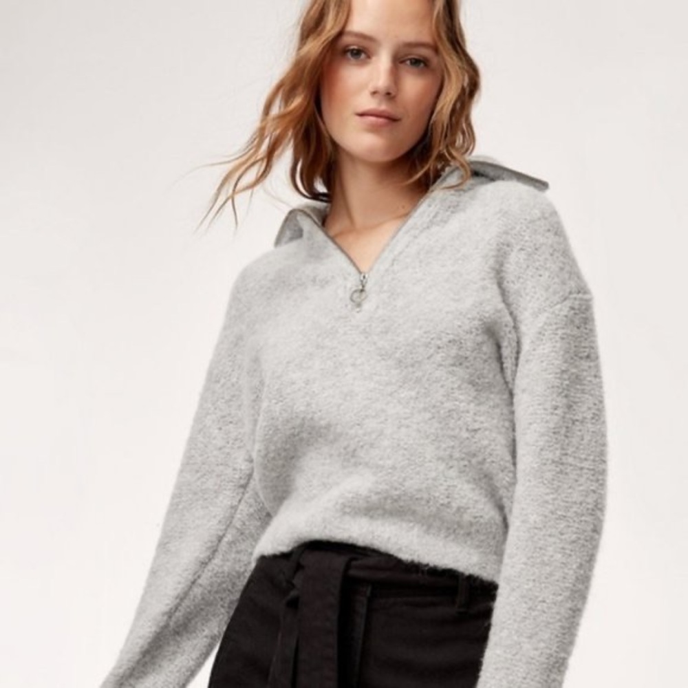 Aritzia Wilfred Free Gwyneth half zip cropped sweater grey SZ XXS Preloved